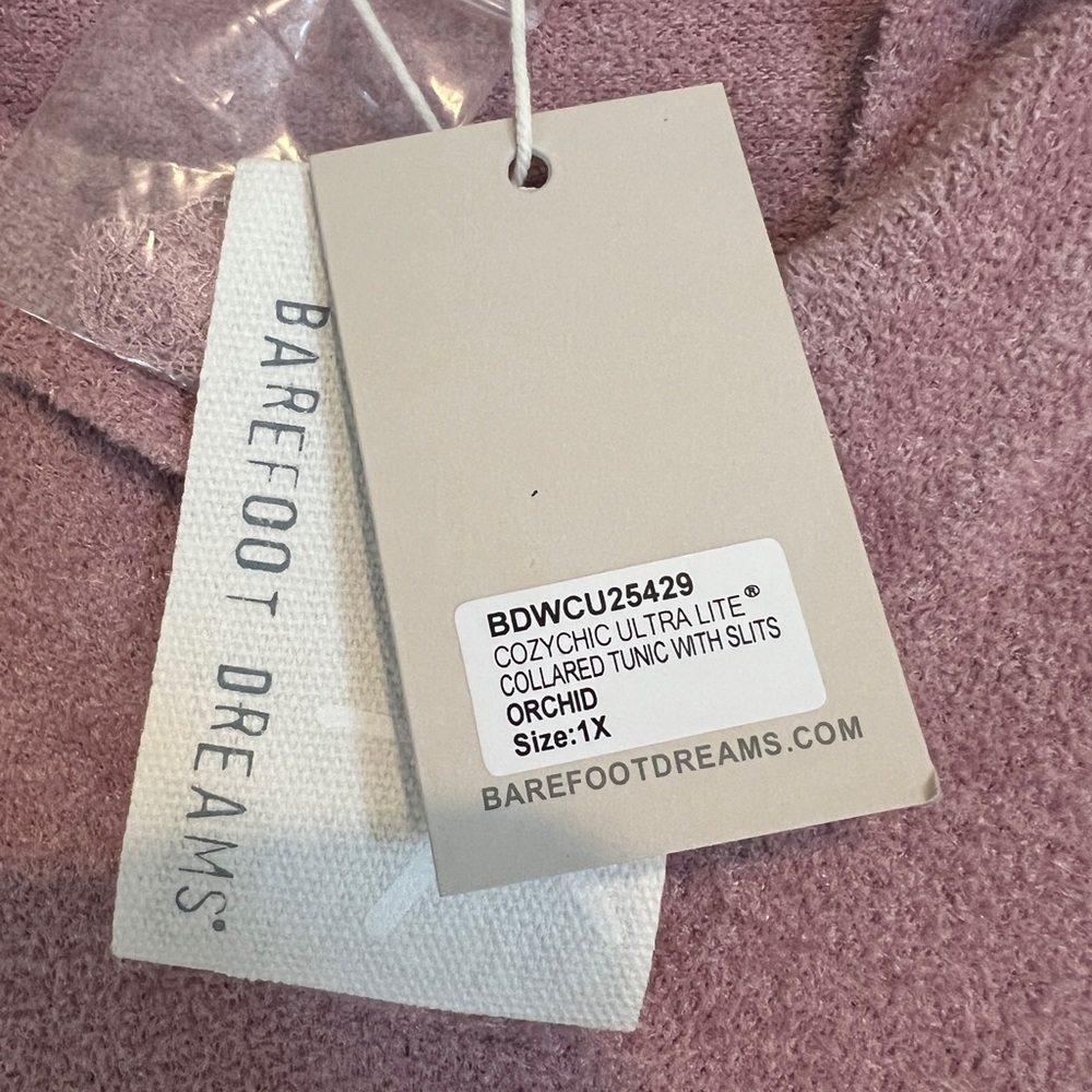 Barefoot Dreams CozyChic Ultra Lite Mauve V-Neck Tunic Sweater- Size 1X - Picture 4 of 8